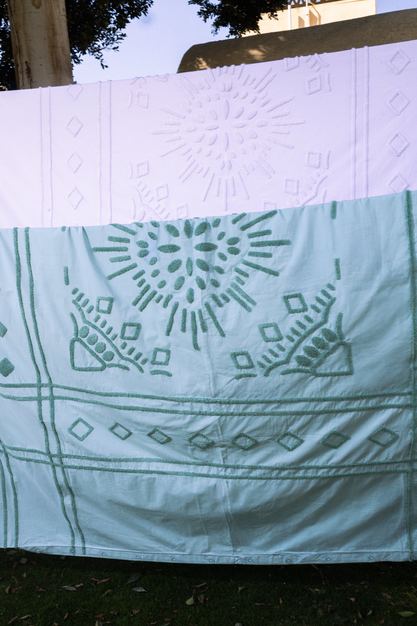 Boho Tufted Duvet Set in Mint Green