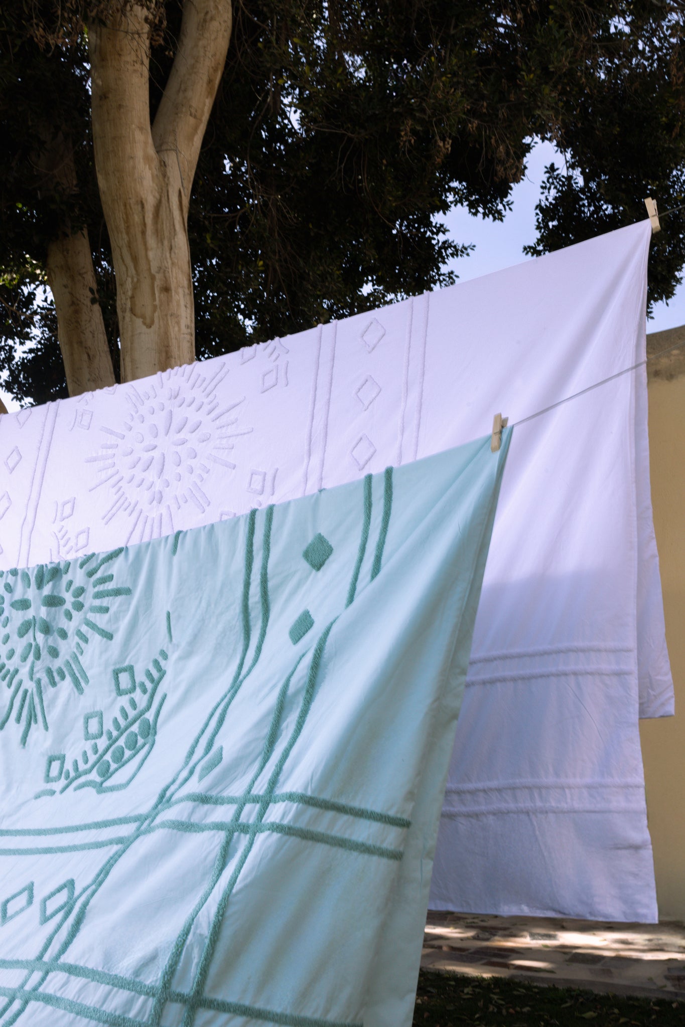 Boho Tufted Duvet Set in Mint Green