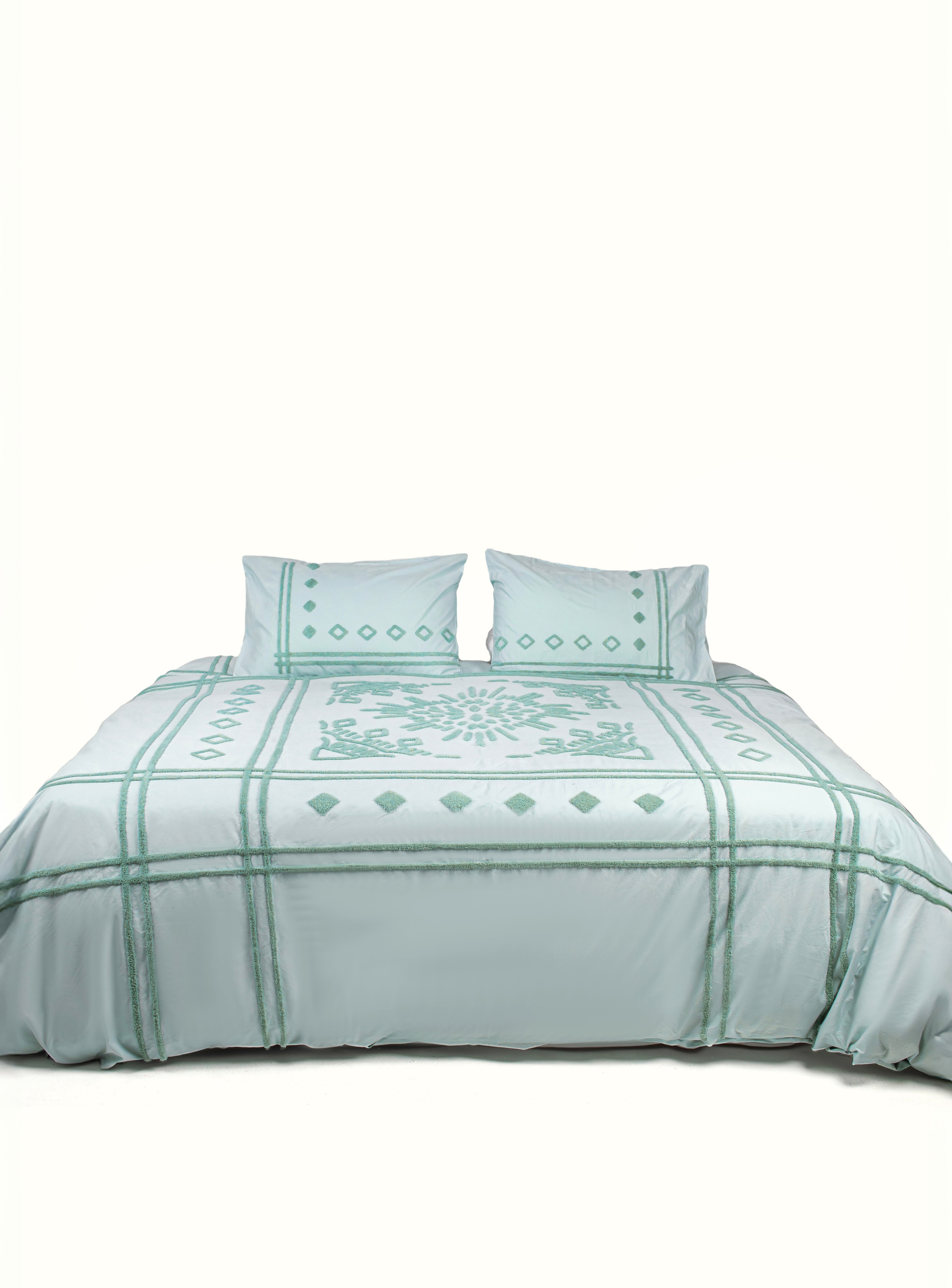 Boho Tufted Duvet Set in Mint Green