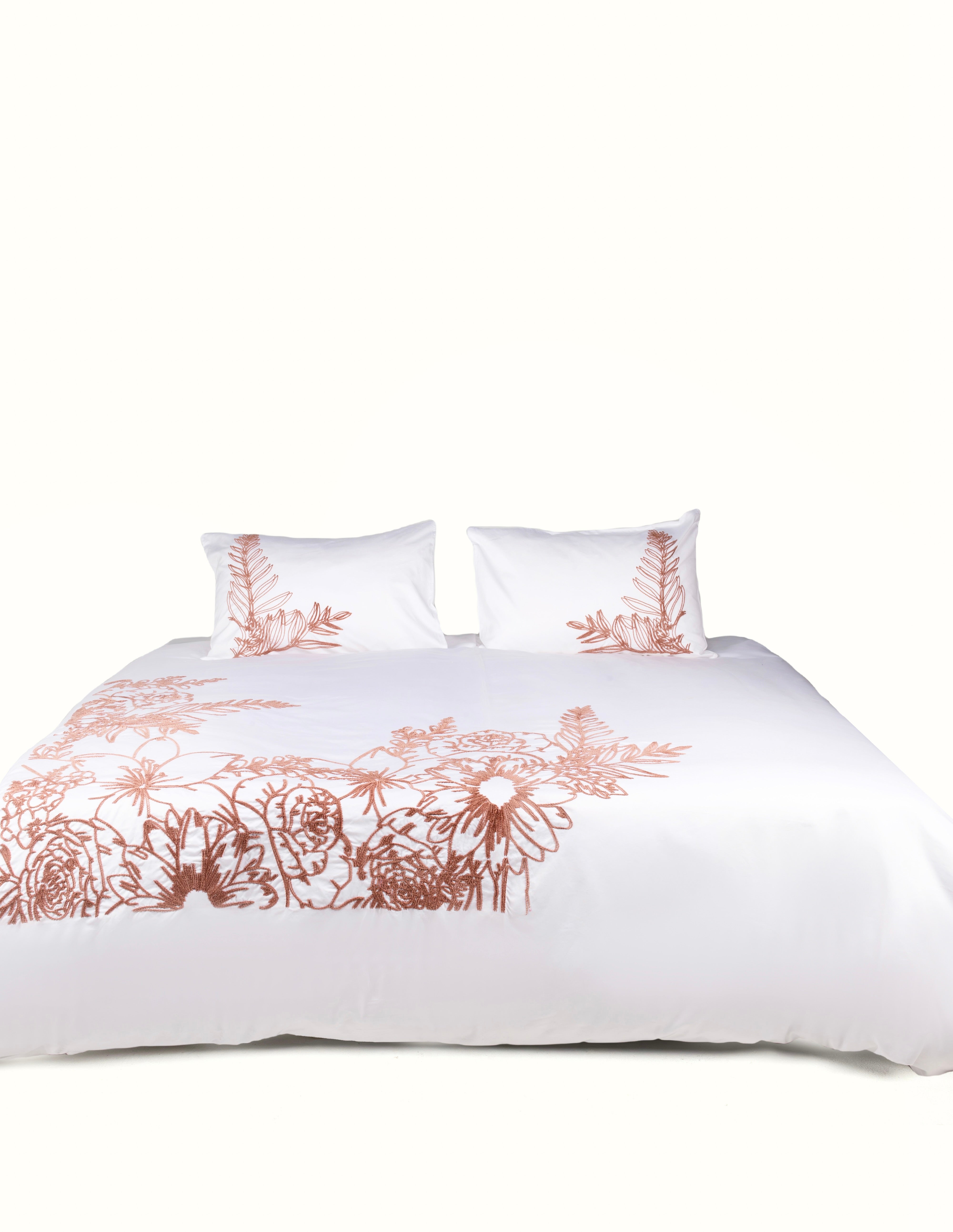 Floral Illusion Chenille Embroidered Duvet Set in White