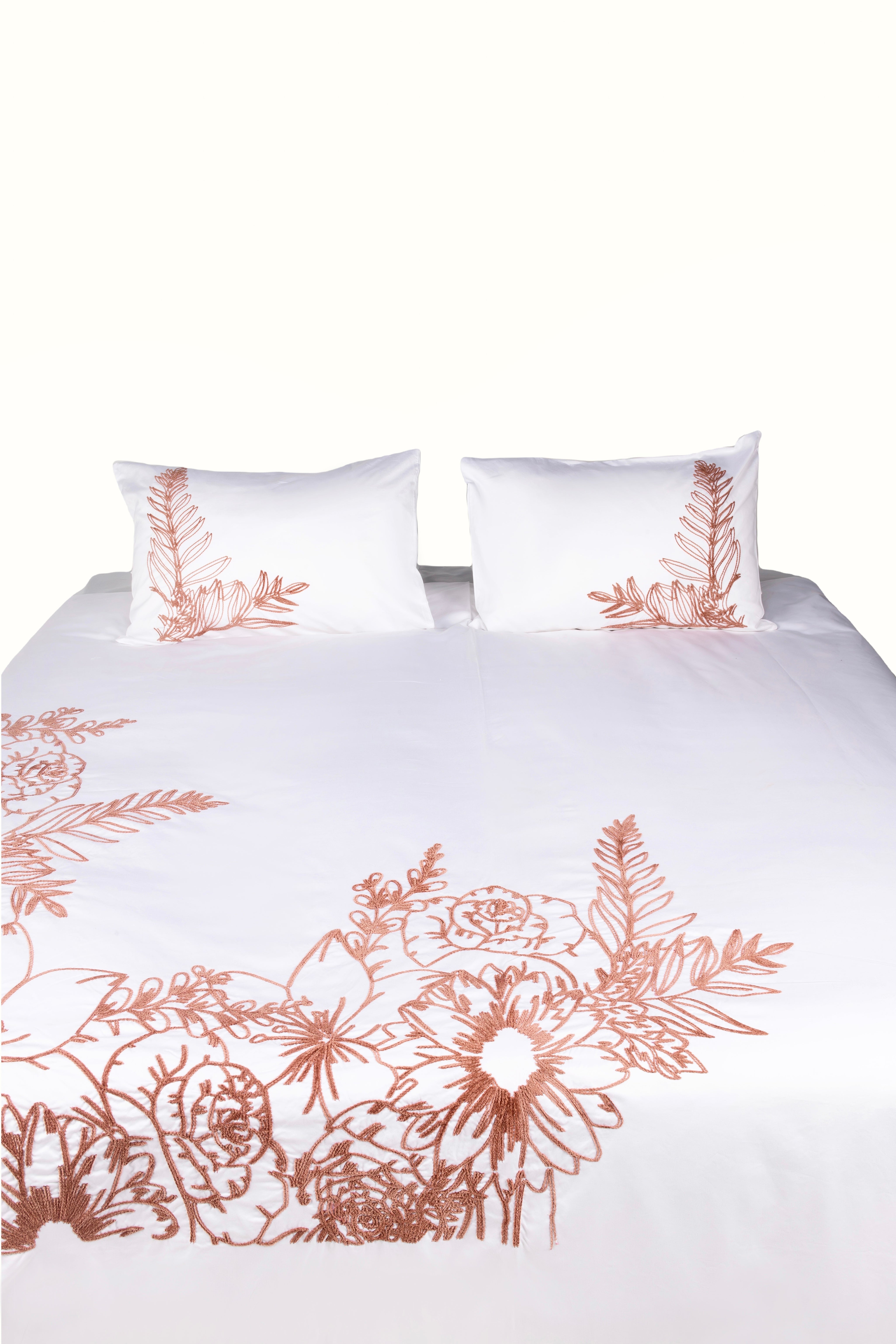 Floral Illusion Chenille Embroidered Duvet Set in White