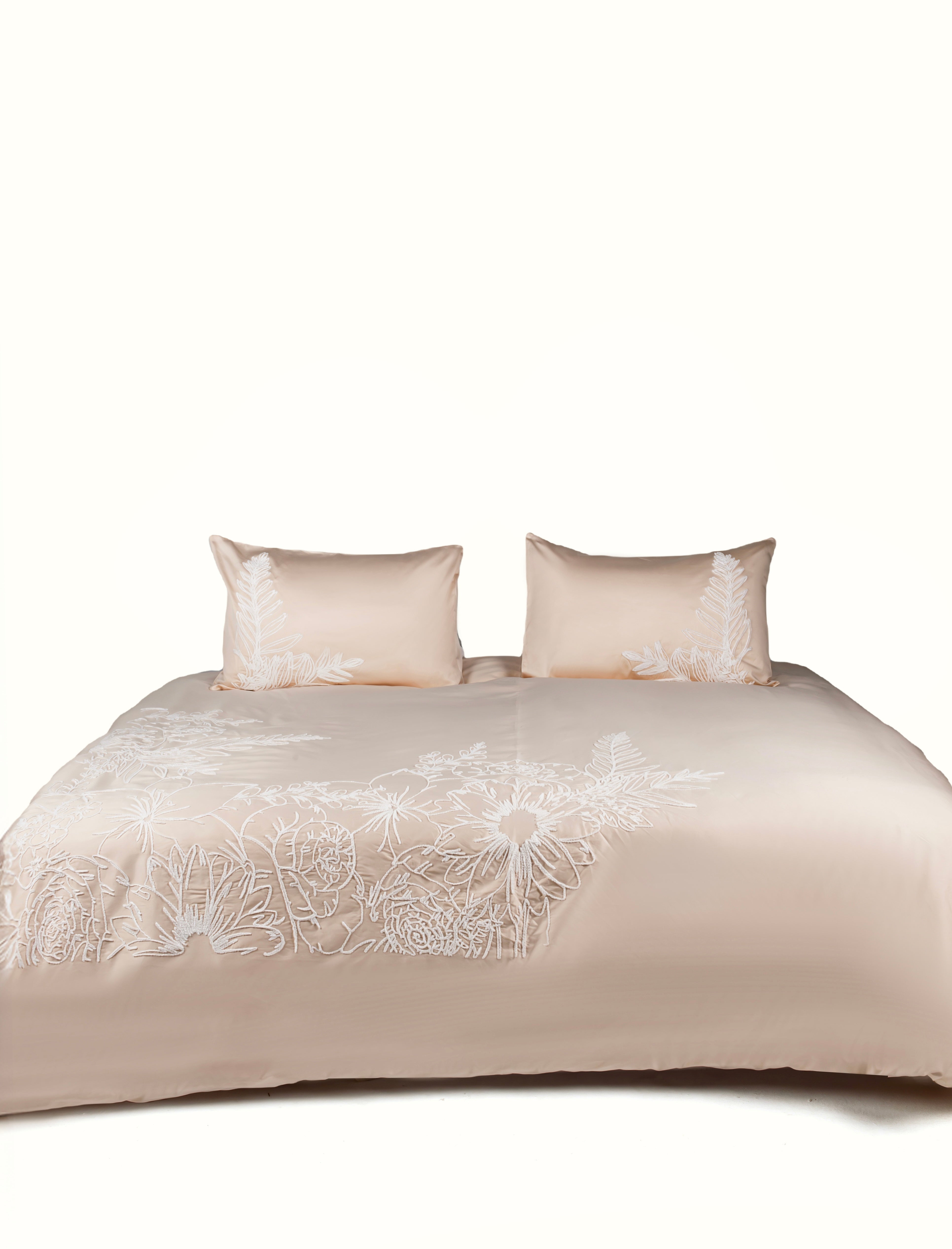 Floral Illusion Chenille Embroidered Duvet Set in Blush Ivory