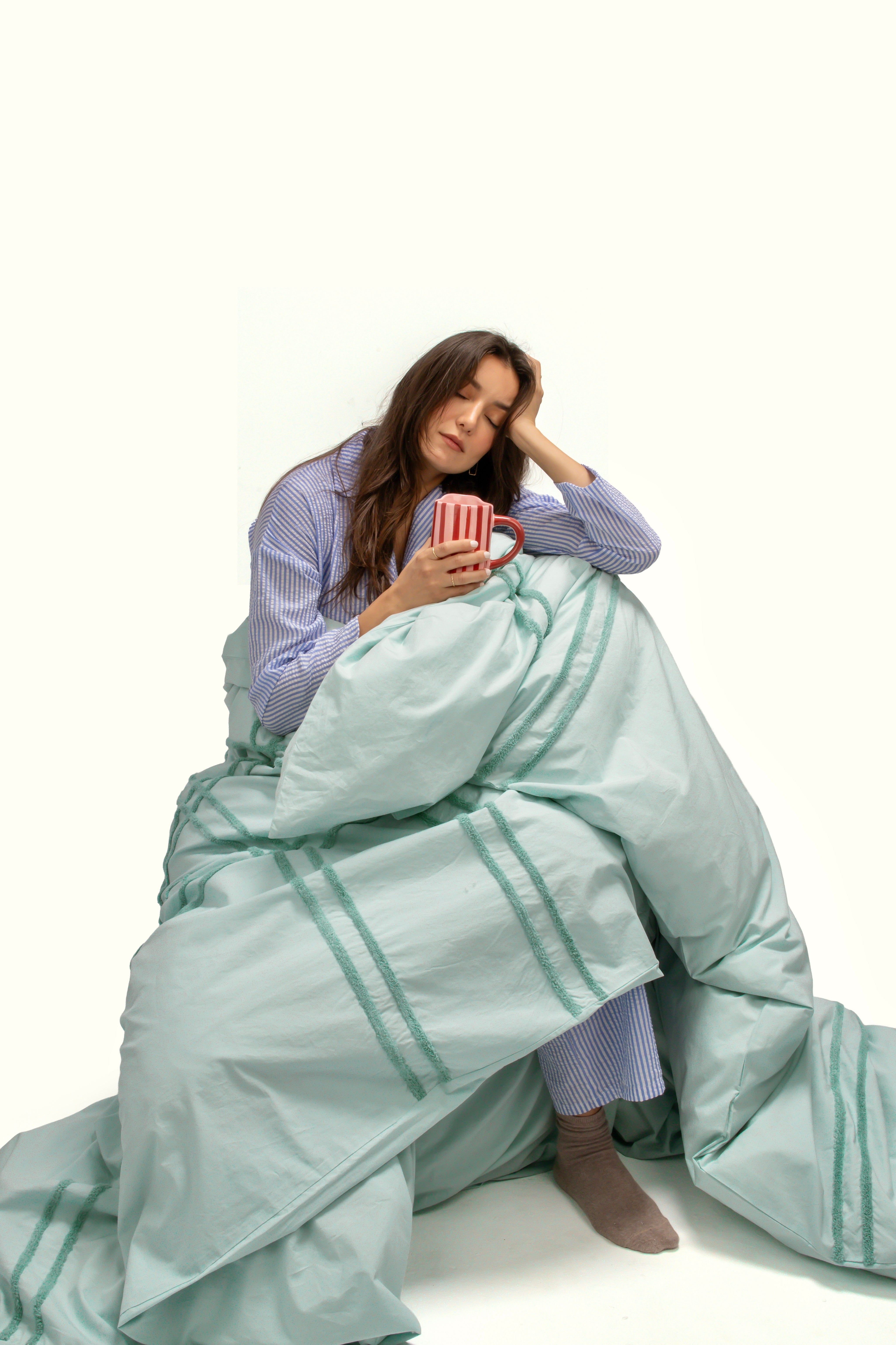 Boho Tufted Duvet Set in Mint Green